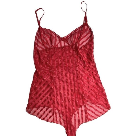 VTG 80s Red Gold Shimmer Sleeveless Sheer Bodysuit Teddy Negligee Women’s M - Picture 3 of 10